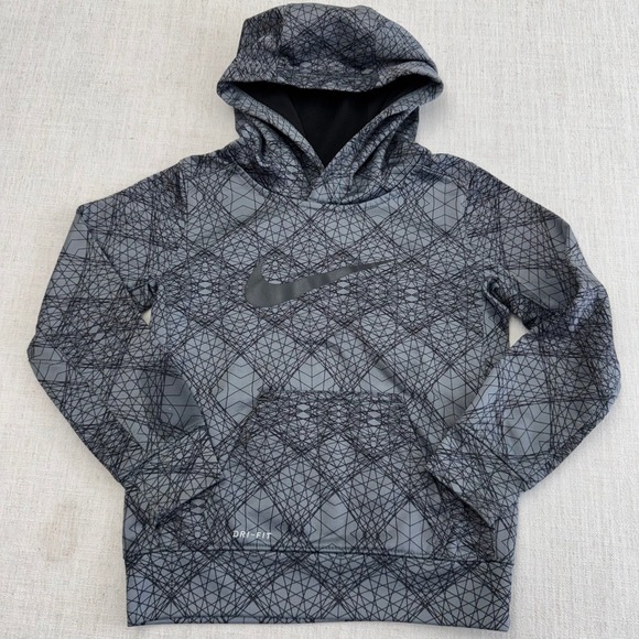Nike Other - Nike Boys Dri-FIT Hoodie Grey Black Geometric Graphic Print‎ Fleece Size 4 XS